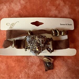 W Stones & Beads Leather Bracelet with Metallic Accents